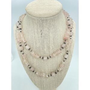 Chunky Rose Quartz & Sterling Silver Extra Long Necklace – 36”